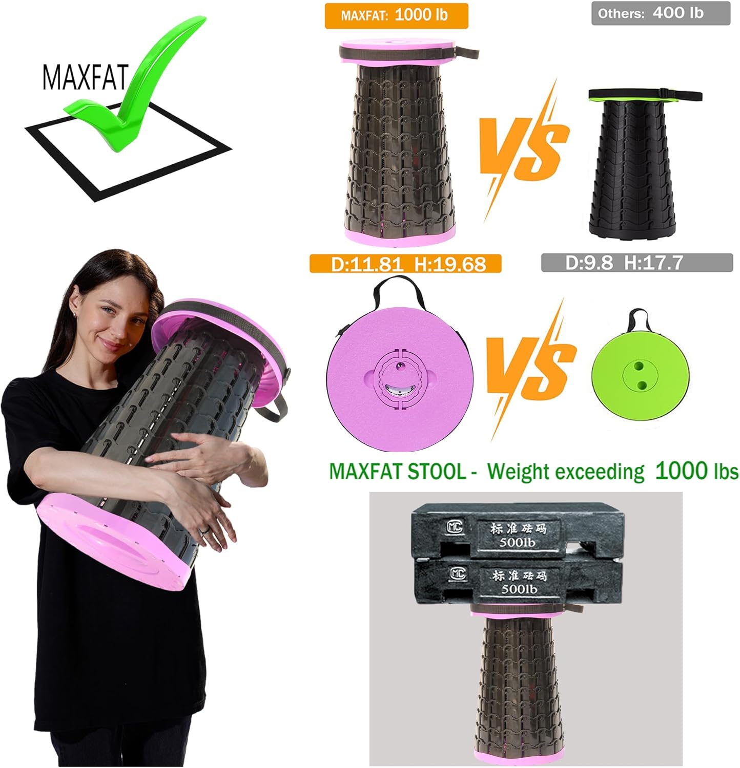 Collapsible Stool in collapsed form with carrying strap